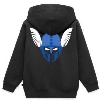 Casque germanique avec dessin de plumes, Germania Magna - Sweat Premium à capuche zippé enfant bio - noir - Dos - AI Model Kid Male (0cm)