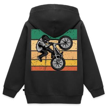 BMX Cadeau de Noël Vélo Vintage Rétro - Sweat Premium à capuche zippé enfant bio - noir - Dos - AI Model Kid Male (0cm)
