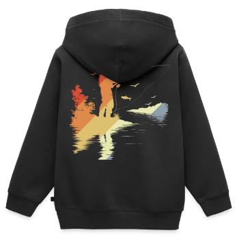 Style rétro Fischer - Sweat Premium à capuche zippé enfant bio - noir - Dos - AI Model Kid Male (0cm)