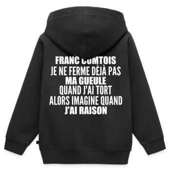 Franc comtois je ferme pas ma gueule franche comté - Sweat Premium à capuche zippé enfant bio - noir - Dos - AI Model Kid Male (0cm)