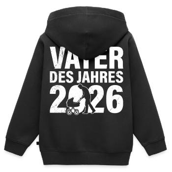 Paternité PÈRE DE L’ANNÉE 2026 DRÔLE - Sweat Premium à capuche zippé enfant bio - noir - Dos - AI Model Kid Male (0cm)