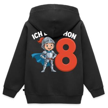 8e anniversaire Jeune Chevalier 8 ans - Sweat Premium à capuche zippé enfant bio - noir - Dos - AI Model Kid Male (0cm)