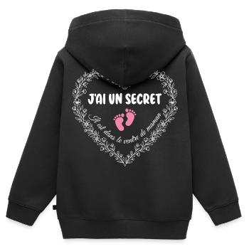 Grossesse Grand Frère Grande Soeur - Sweat Premium à capuche zippé enfant bio - noir - Dos - AI Model Kid Male (0cm)