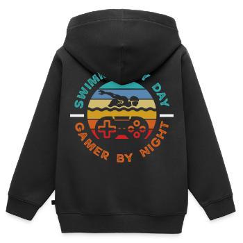Dictons drôles de nageurs et conception de clubs de natation - Sweat Premium à capuche zippé enfant bio - noir - Dos - AI Model Kid Male (0cm)
