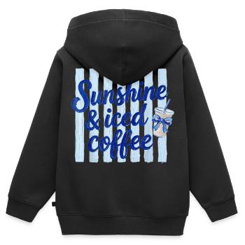 Soleil et café glacé sur lattes bleues - Sweat Premium à capuche zippé enfant bio - noir - Dos - AI Model Kid Male (0cm)