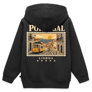 Lissabon Sonne und Gassenzauber - Kinder Premium Organic Zip Hoodie - Schwarz - Hinten - AI Model Kid Male (0cm)