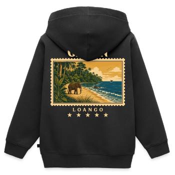 Gabun Loango Vintage Reisemarke - Kinder Premium Organic Zip Hoodie - Schwarz - Hinten - AI Model Kid Male (0cm)