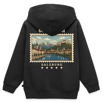 Österreich Salzburg Vintage Reisemarke - Kinder Premium Organic Zip Hoodie - Schwarz - Hinten - AI Model Kid Male (0cm)