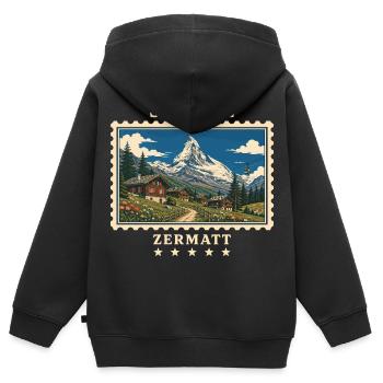 Schweiz Zermatt Vintage Reisemarke - Kinder Premium Organic Zip Hoodie - Schwarz - Hinten - AI Model Kid Male (0cm)