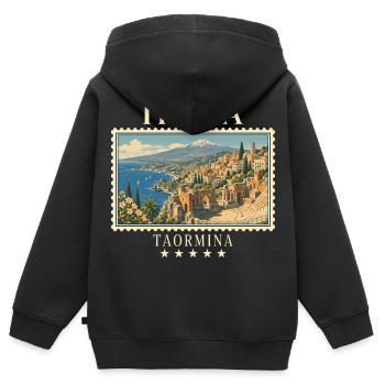 Italien Taormina Vintage Reisemarke - Kinder Premium Organic Zip Hoodie - Schwarz - Hinten - AI Model Kid Male (0cm)