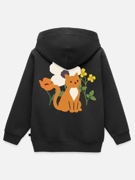 Mohn · Blumen · Katze · Geschenkidee - Kinder Premium Organic Zip Hoodie - Schwarz