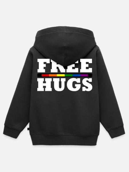 Free Hugs - Kids Premium Organic Zip-up Hoodie - black