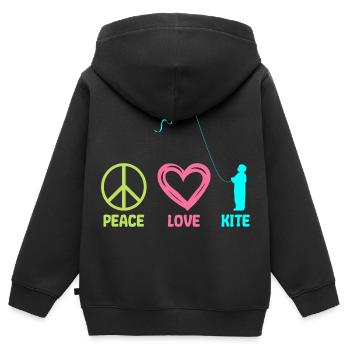 Cerf-volant volant volant Flying Mama Peace - Sweat Premium à capuche zippé enfant bio - noir - Dos - AI Model Kid Male (0cm)