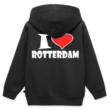 Rotterdam - Sweat Premium à capuche zippé enfant bio - noir - Dos - AI Model Kid Male (0cm)