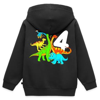 Dino Anniversaire 4 ans Jeune Dinosaure - Sweat Premium à capuche zippé enfant bio - noir - Dos - AI Model Kid Male (0cm)