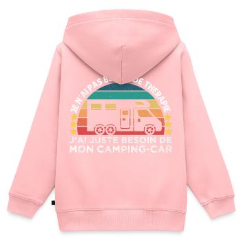 Camping-car thérapie humour camping cadeau vintage - Sweat Premium à capuche zippé enfant bio - rose - Dos - AI Model Kid Female (0cm)