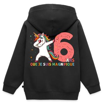 Licorne Dab Cadeau 6 Ème Anniversaire 6 Ans - Sweat Premium à capuche zippé enfant bio - noir - Dos - AI Model Kid Male (0cm)