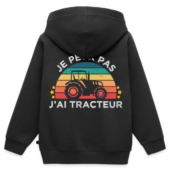 Je peux pas j' ai tracteur humour tracteur cadeau - Sweat Premium à capuche zippé enfant bio - noir - Dos - AI Model Kid Male (0cm)