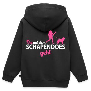 Schapendoes Hund Mama Frauchen die mit geht Spruch - Kinder Premium Organic Zip Hoodie - Schwarz - Hinten - AI Model Kid Male (0cm)