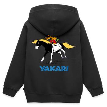 Yakari Stunt mit Kleiner Donner - Kinder Premium Organic Zip Hoodie - Schwarz - Hinten - AI Model Kid Male (0cm)