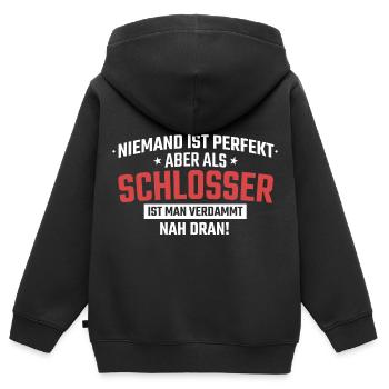 Schlosser - Kinder Premium Organic Zip Hoodie - Schwarz - Hinten - AI Model Kid Male (0cm)