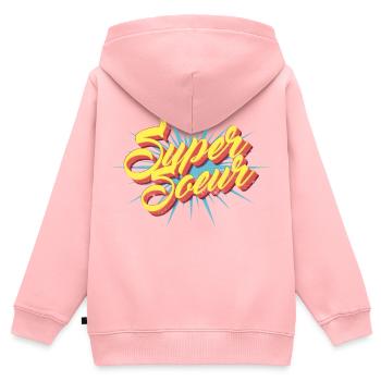 Super Soeur - Famille Héros Vintage - Sweat Premium à capuche zippé enfant bio - rose - Dos - AI Model Kid Female (0cm)