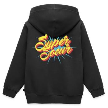 Super Soeur - Famille Héros Vintage - Sweat Premium à capuche zippé enfant bio - noir - Dos - AI Model Kid Male (0cm)