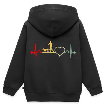 Canicross Laufen mit Hund Herzschlag Retro - Kinder Premium Organic Zip Hoodie - Schwarz - Hinten - AI Model Kid Male (0cm)