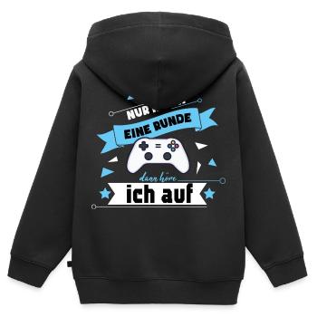 Nur noch eine Runde lustiger Gaming Spruch - Kinder Premium Organic Zip Hoodie - Schwarz - Hinten - AI Model Kid Male (0cm)