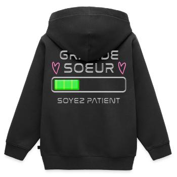 Grande Soeur En Cours Message Annonce - Sweat Premium à capuche zippé enfant bio - noir - Dos - AI Model Kid Male (0cm)