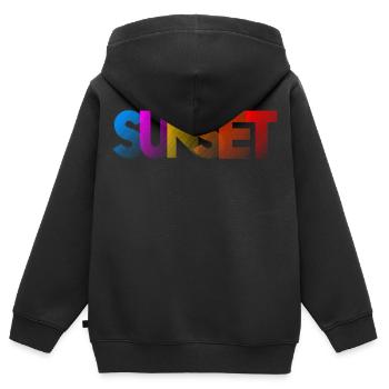 SUNSET Schrift Sonnenuntergang Farben Urlaubsmotiv - Kinder Premium Organic Zip Hoodie - Schwarz - Hinten - AI Model Kid Male (0cm)