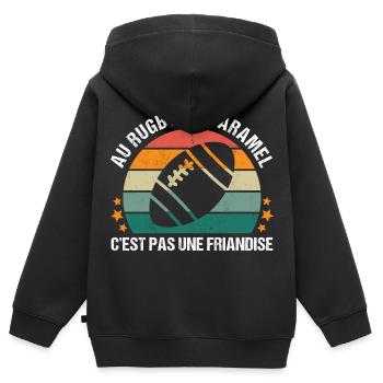 Au rugby un caramel c' est pas une friandise - Sweat Premium à capuche zippé enfant bio - noir - Dos - AI Model Kid Male (0cm)