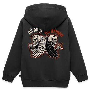 mi ange mi démon squelette - Sweat Premium à capuche zippé enfant bio - noir - Dos - AI Model Kid Male (0cm)