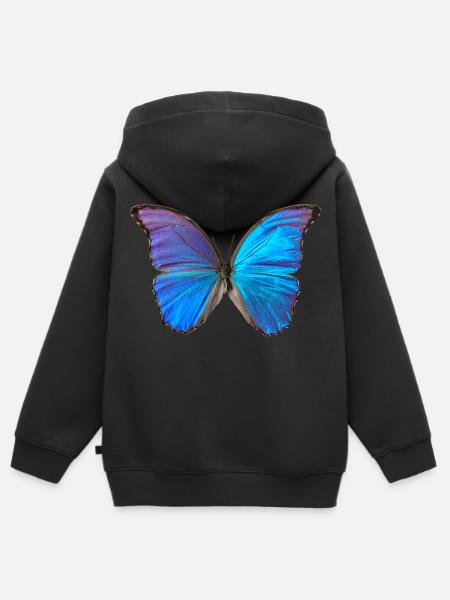 Blauer Schmetterling - Kinder Premium Organic Zip Hoodie - Schwarz