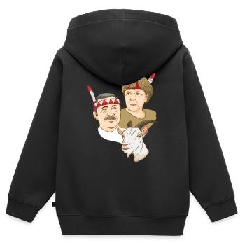 Erdogan Merkel Ziege Satire Indianer Politiker - Kinder Premium Organic Zip Hoodie - Schwarz - Hinten - AI Model Kid Male (0cm)