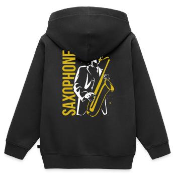Saxophon - Kinder Premium Organic Zip Hoodie - Schwarz - Hinten - AI Model Kid Male (0cm)