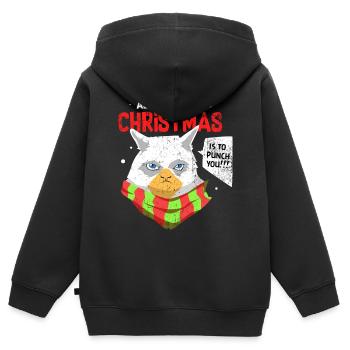 Cadeau de chat du père Noël de vacances de Noël - Sweat Premium à capuche zippé enfant bio - noir - Dos - AI Model Kid Male (0cm)