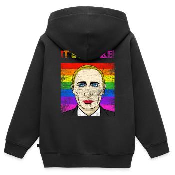 Cadeau politicien blague Poutine - Sweat Premium à capuche zippé enfant bio - noir - Dos - AI Model Kid Male (0cm)