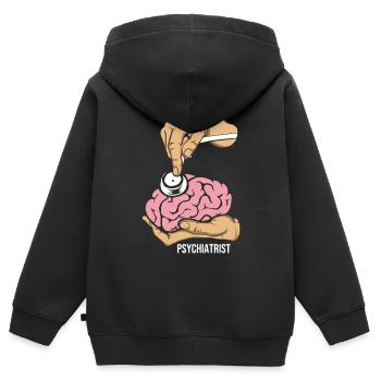 psychiatre - Sweat Premium à capuche zippé enfant bio - noir - Dos - AI Model Kid Male (0cm)