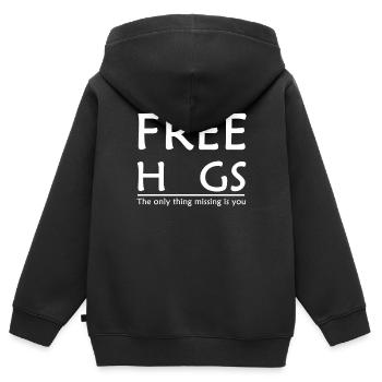 Free Hugs - Sweat Premium à capuche zippé enfant bio - noir - Dos - AI Model Kid Male (0cm)