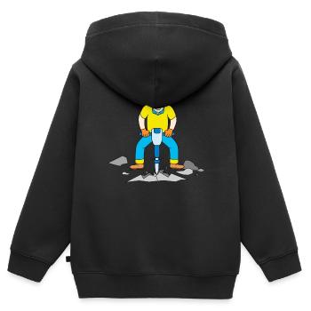 Ouvrier avec un marteau pneumatique sur le chantier - Sweat Premium à capuche zippé enfant bio - noir - Dos - AI Model Kid Male (0cm)
