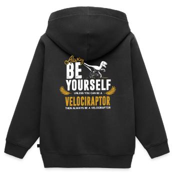 Velociraptor Dinosaurier - Kinder Premium Organic Zip Hoodie - Schwarz - Hinten - AI Model Kid Male (0cm)