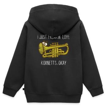cornet à pistons - Sweat Premium à capuche zippé enfant bio - noir - Dos - AI Model Kid Male (0cm)