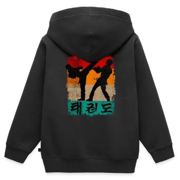 Taekwondo - Kinder Premium Organic Zip Hoodie - Schwarz - Hinten - AI Model Kid Male (0cm)