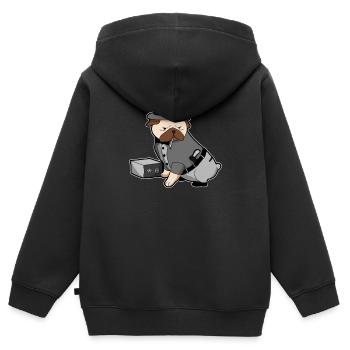 Chien Bulldogge Mops chien policier commissaire cadeau - Sweat Premium à capuche zippé enfant bio - noir - Dos - AI Model Kid Male (0cm)