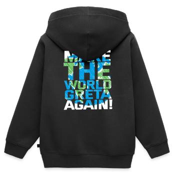 Make the World Greta again! - Kinder Premium Organic Zip Hoodie - Schwarz - Hinten - AI Model Kid Male (0cm)