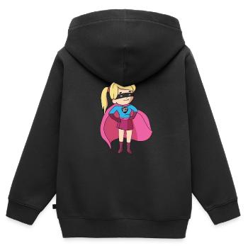 Super Mom Fête des Mères Super Mom Mom Gift - Sweat Premium à capuche zippé enfant bio - noir - Dos - AI Model Kid Male (0cm)