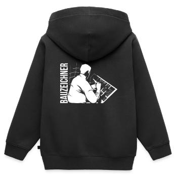 dessinateur - Sweat Premium à capuche zippé enfant bio - noir - Dos - AI Model Kid Male (0cm)
