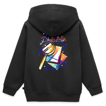 Philatélie polygone - Sweat Premium à capuche zippé enfant bio - noir - Dos - AI Model Kid Male (0cm)