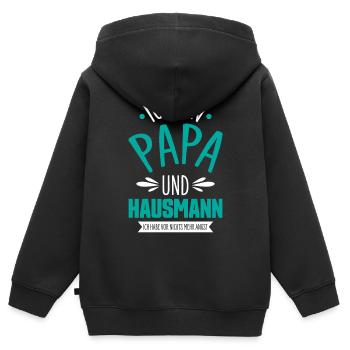 Hausmann Papa Hausfrau - Kinder Premium Organic Zip Hoodie - Schwarz - Hinten - AI Model Kid Male (0cm)